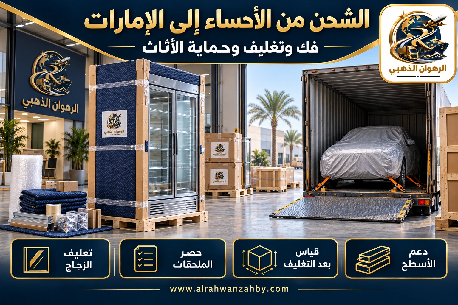 الشحن من الأحساء إلى الإمارات — فك وتغليف وحماية الأثاث