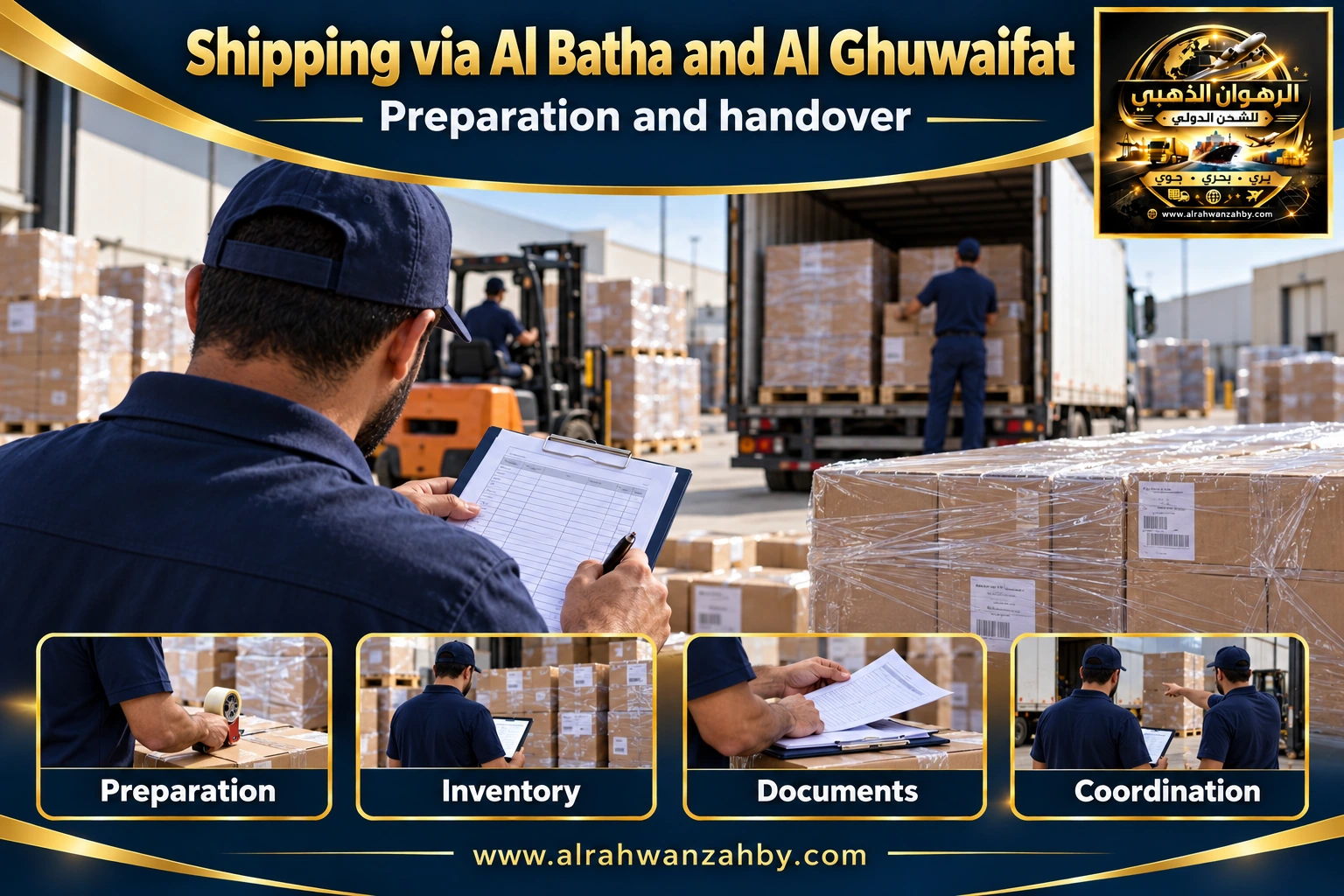 Shipping via Al Batha and Al Ghuwaifat — preparation and handover