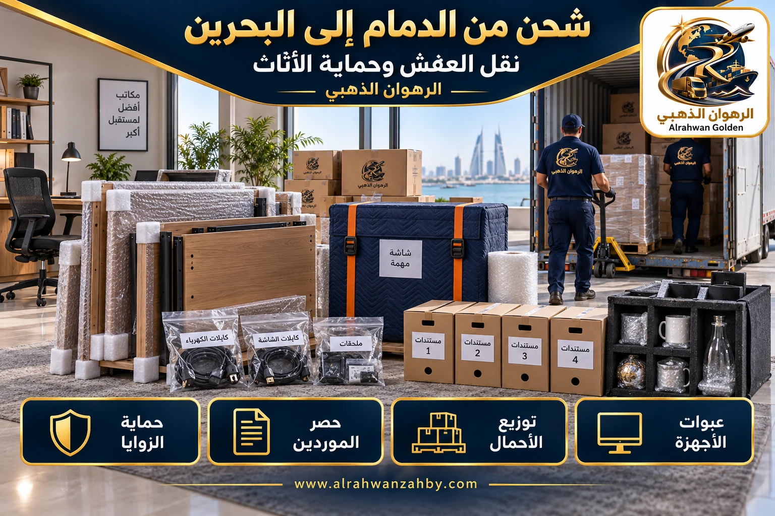 نقل العفش وحماية الأثاث — شحن من الدمام إلى البحرين