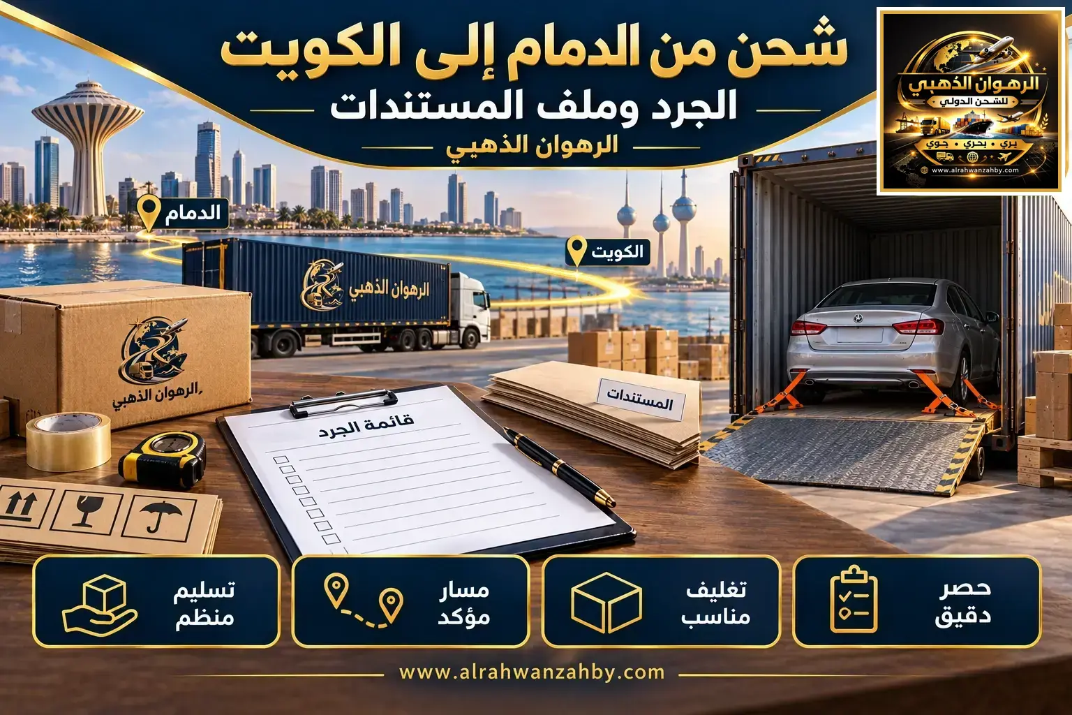 شحن من الدمام إلى الكويت — الجرد وملف المستندات
