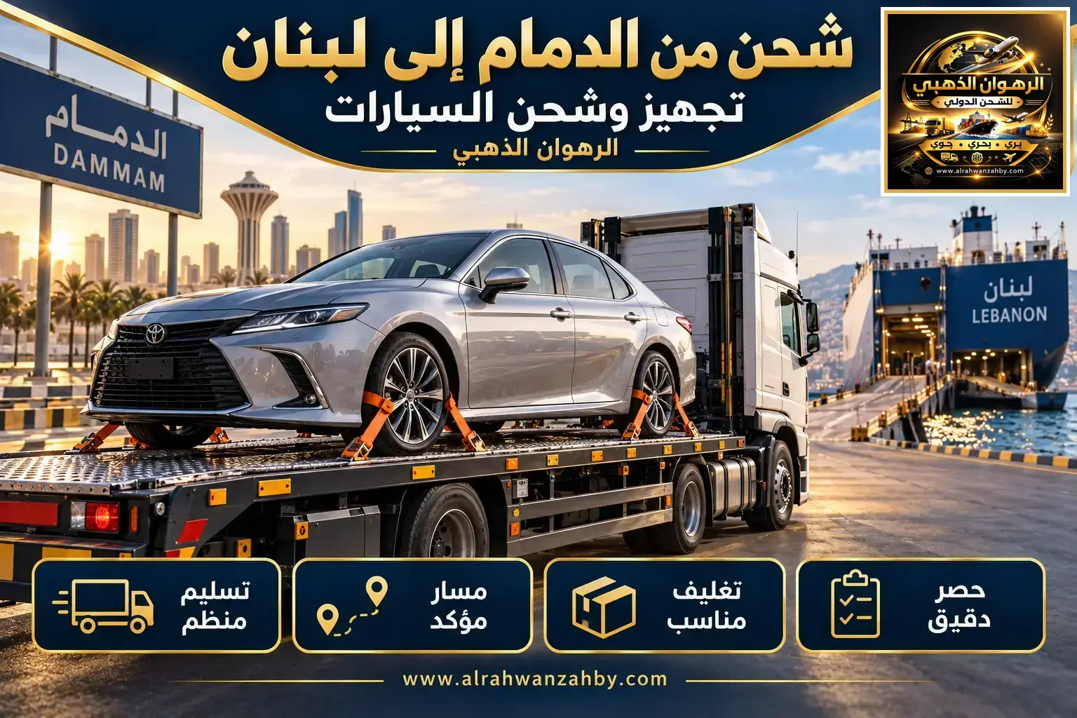 شحن من الدمام إلى لبنان — تجهيز وشحن السيارات