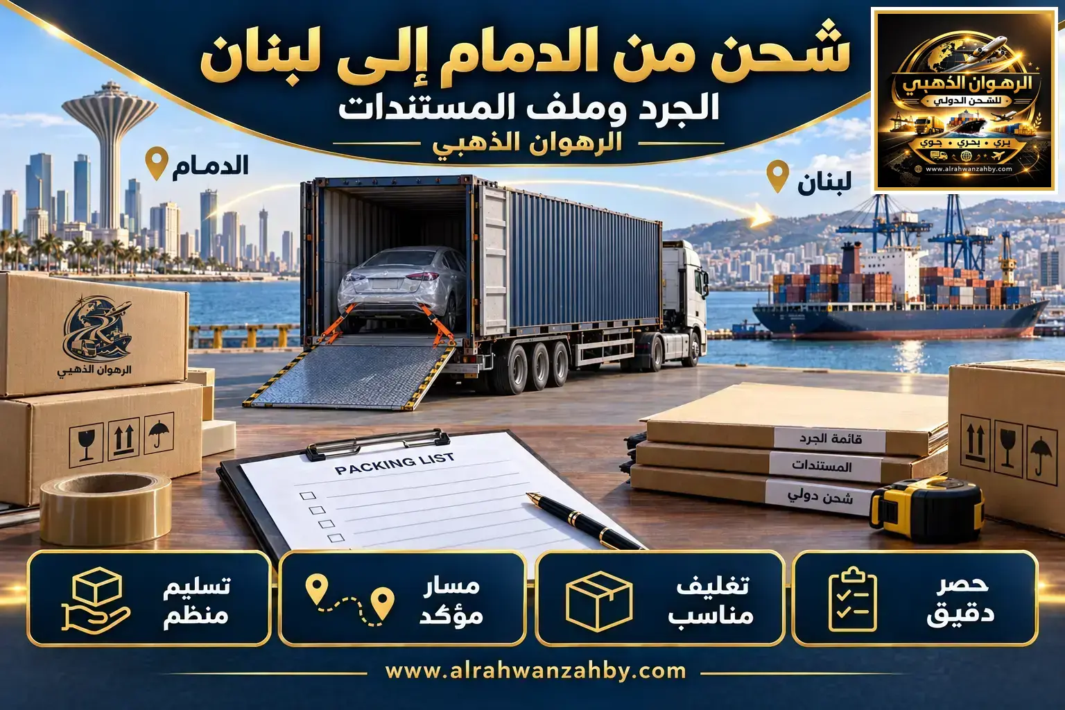شحن من الدمام إلى لبنان — الجرد وملف المستندات