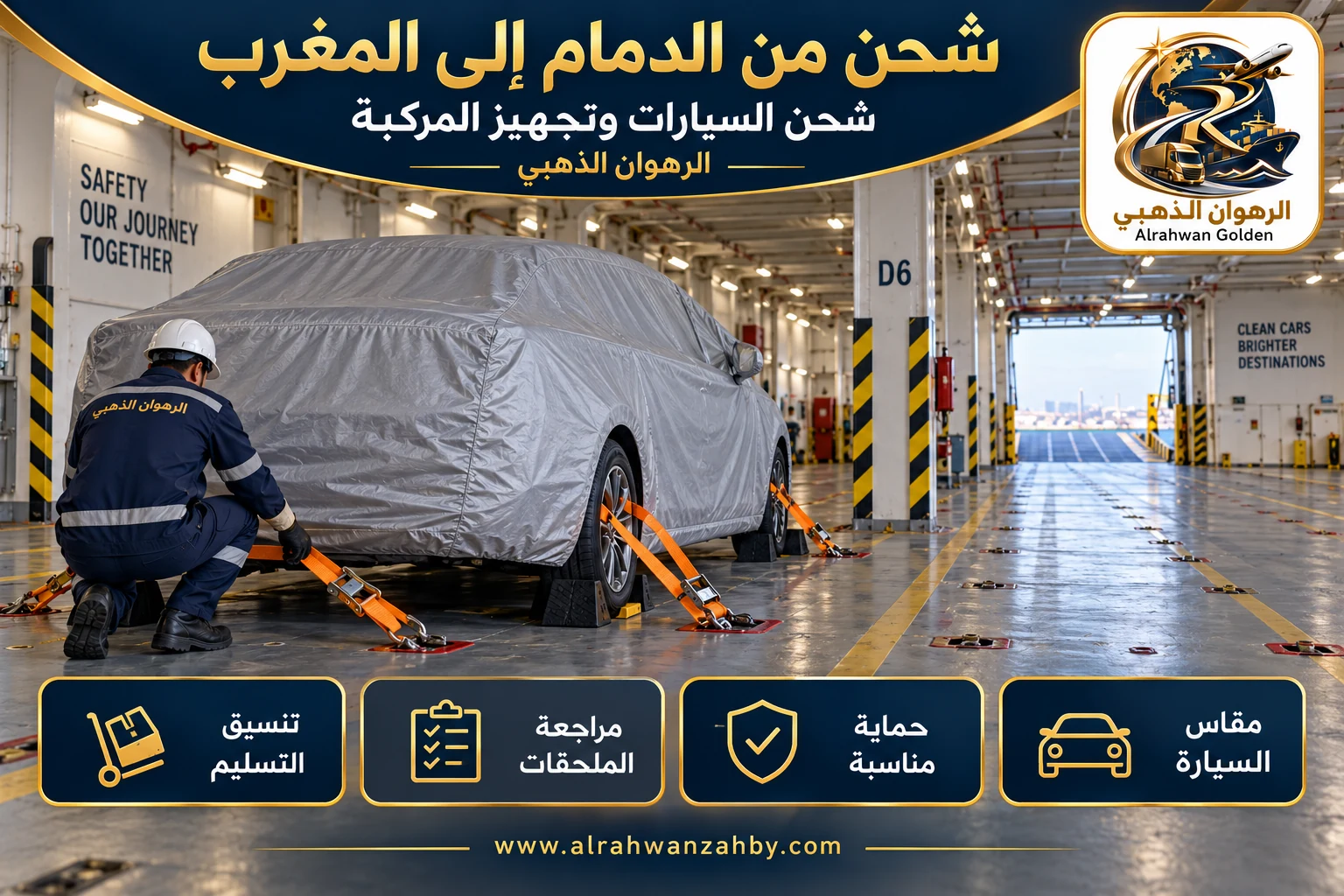شحن السيارات وتجهيز المركبة — شحن من الدمام إلى المغرب
