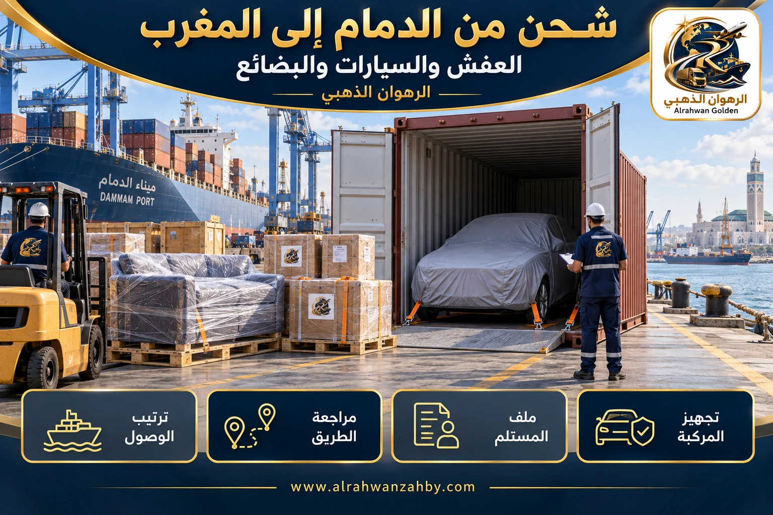 العفش والسيارات والبضائع — شحن من الدمام إلى المغرب