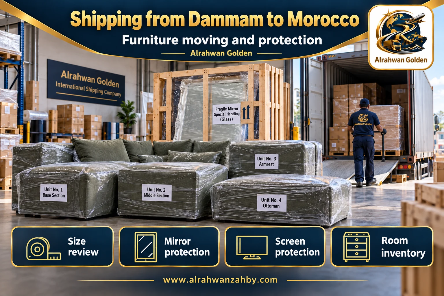 Furniture moving and protection — Shipping from Dammam to Morocco