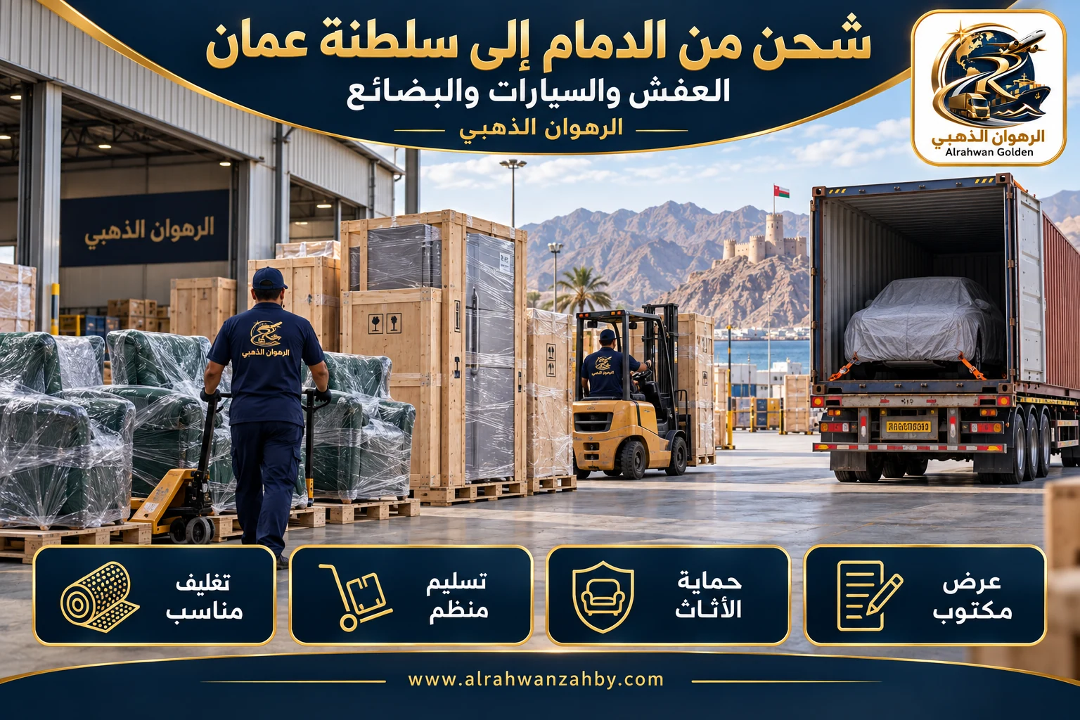 العفش والسيارات والبضائع — شحن من الدمام إلى سلطنة عمان
