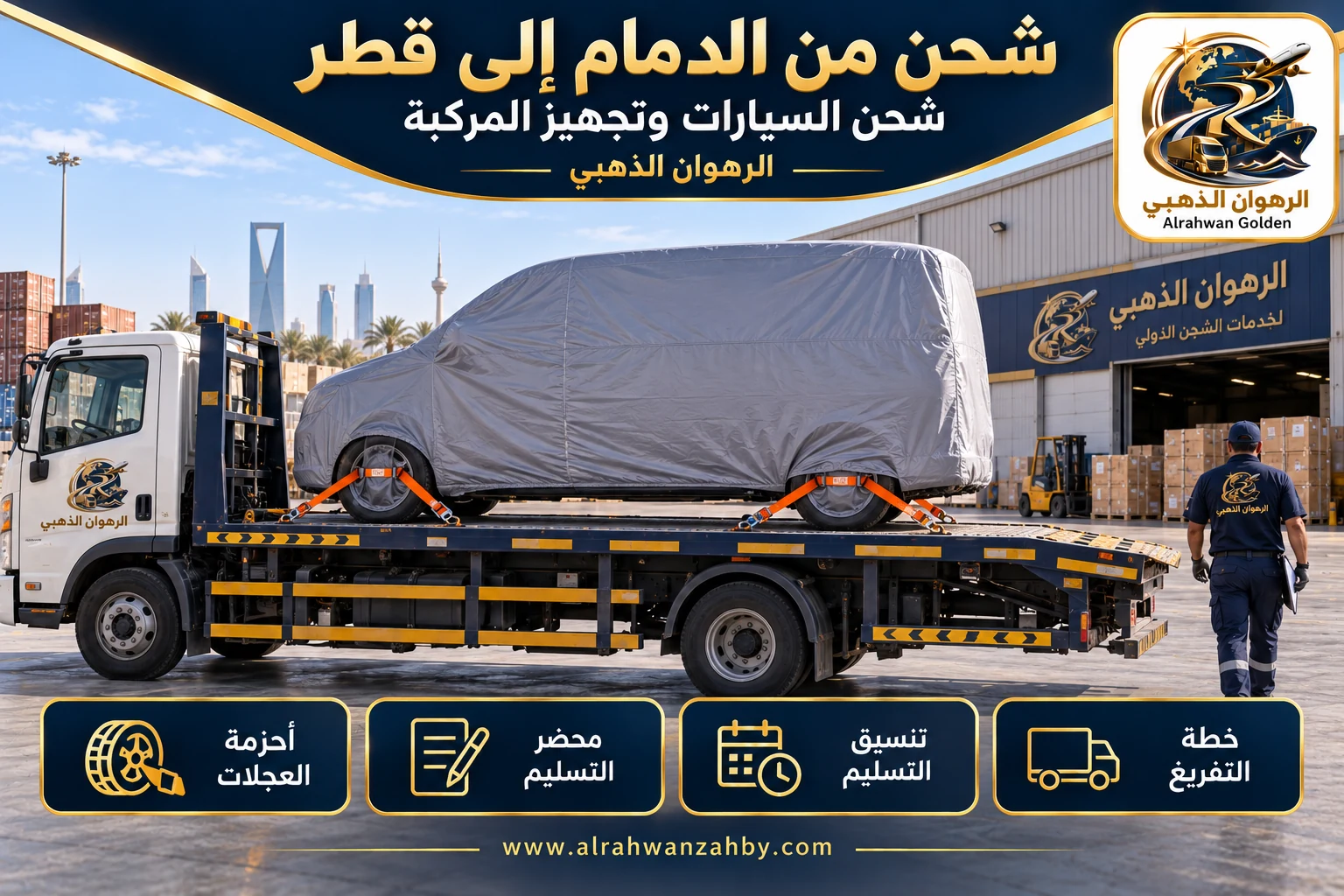شحن السيارات وتجهيز المركبة — شحن من الدمام إلى قطر