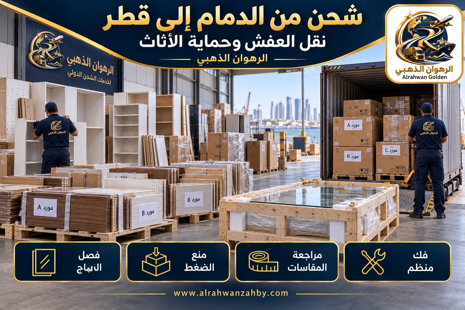 نقل العفش وحماية الأثاث — شحن من الدمام إلى قطر