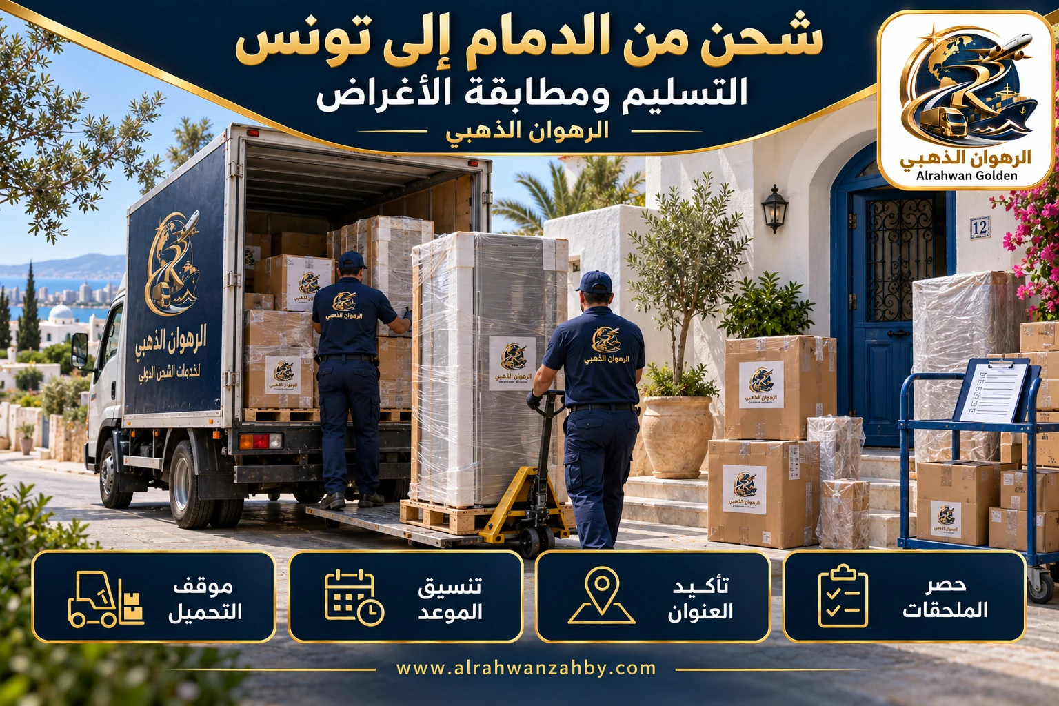 التسليم ومطابقة الأغراض — شحن من الدمام إلى تونس