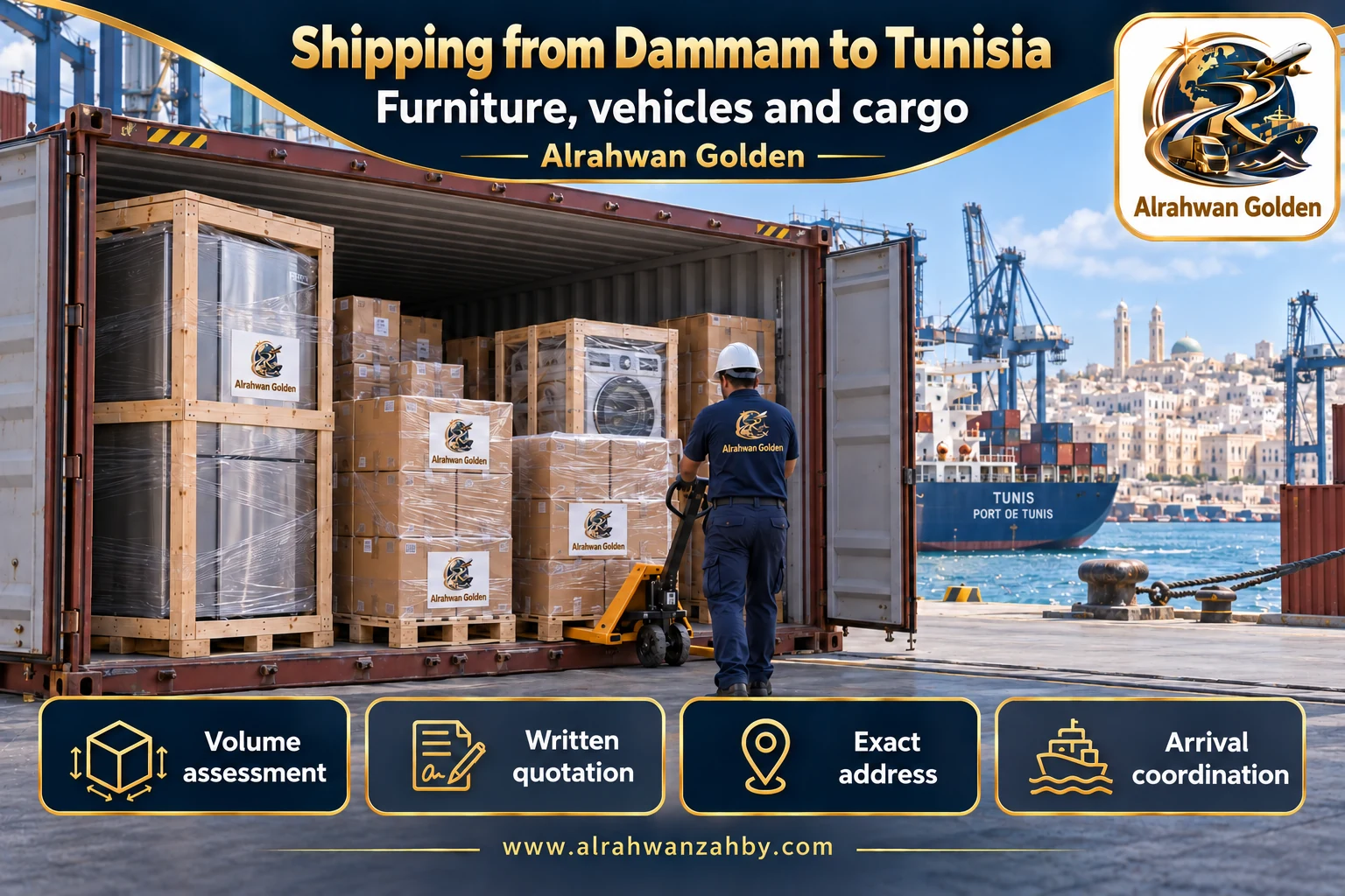 Furniture, vehicles and cargo — Shipping from Dammam to Tunisia