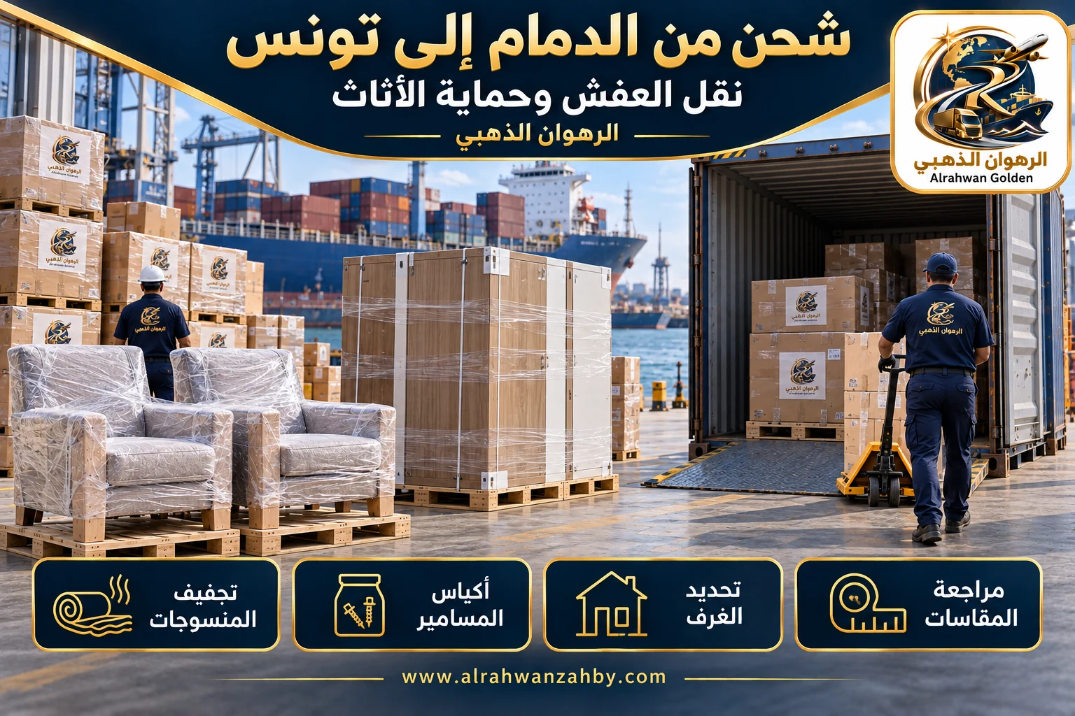 نقل العفش وحماية الأثاث — شحن من الدمام إلى تونس