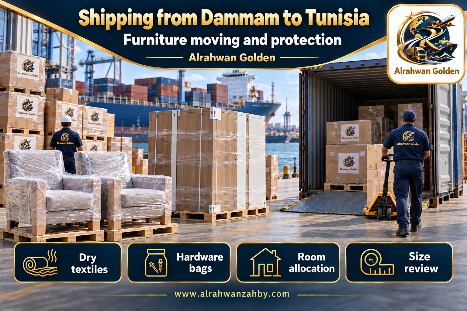 Furniture moving and protection — Shipping from Dammam to Tunisia