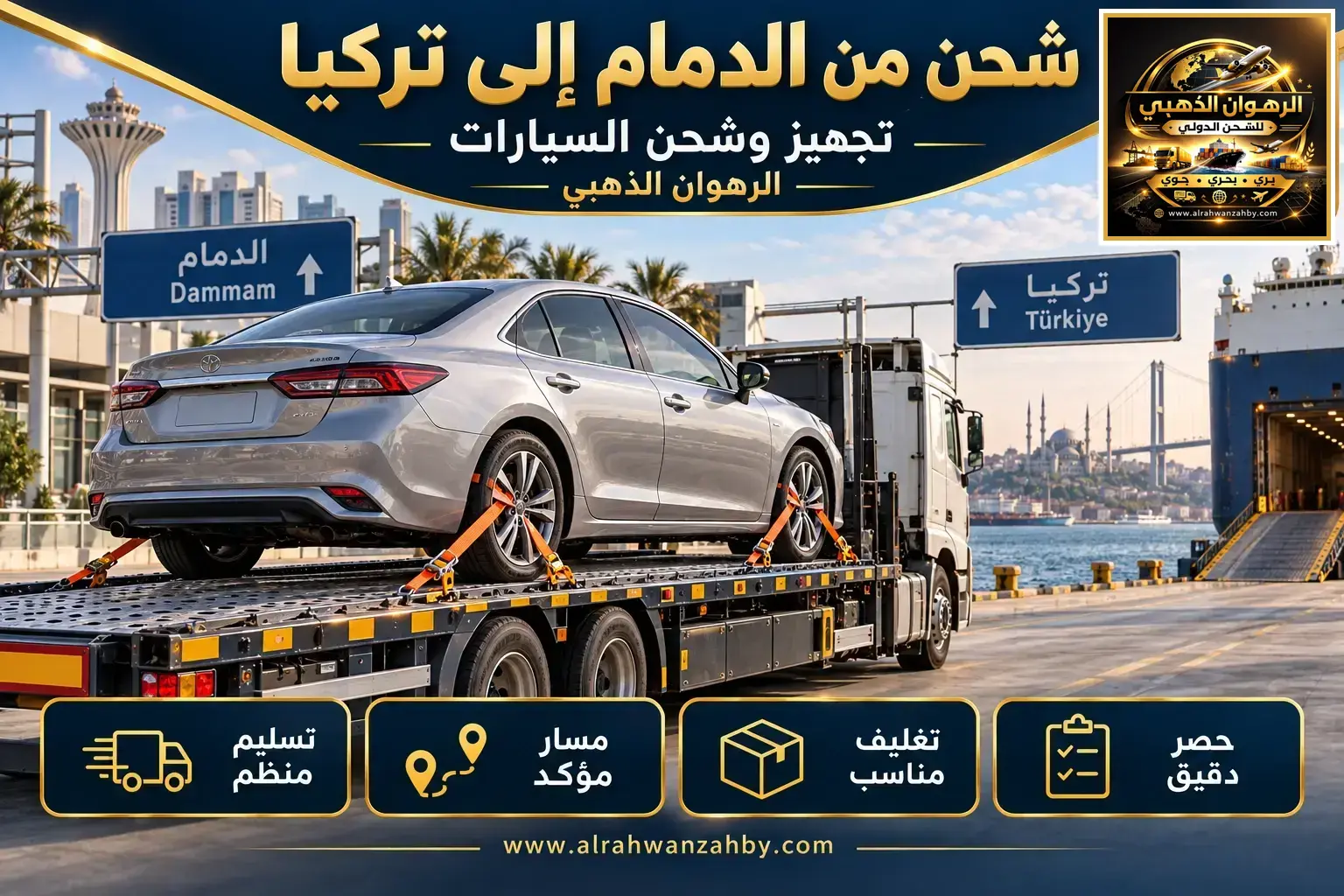 شحن من الدمام إلى تركيا — تجهيز وشحن السيارات