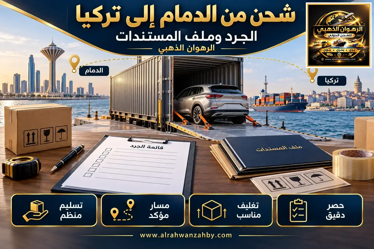 شحن من الدمام إلى تركيا — الجرد وملف المستندات