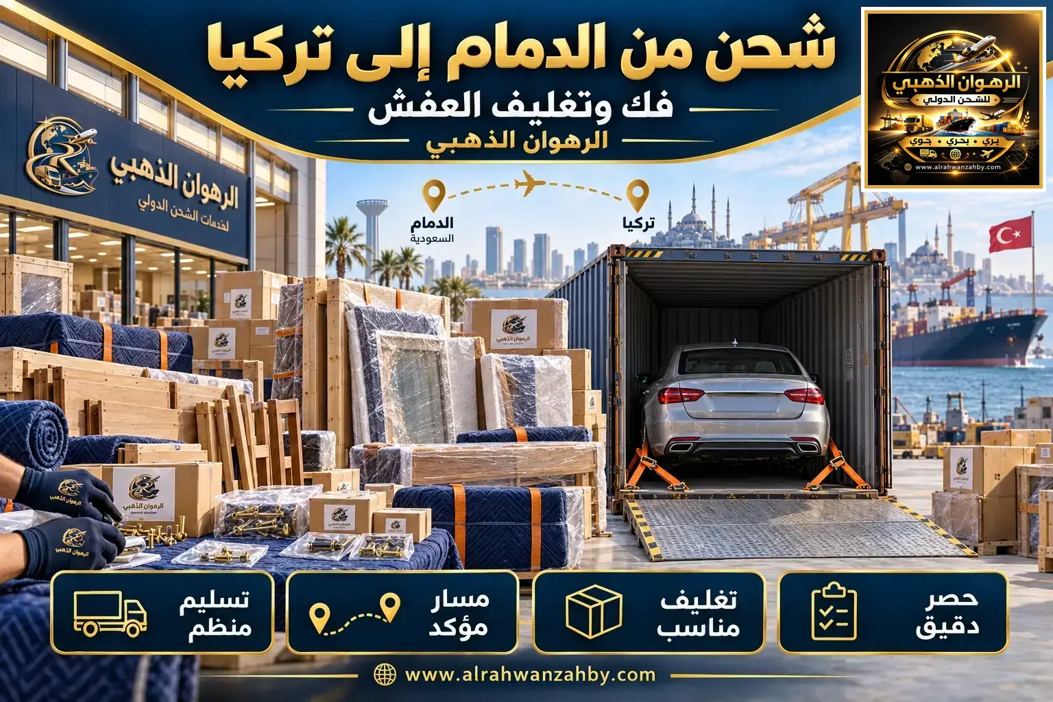 شحن من الدمام إلى تركيا — فك وتغليف العفش