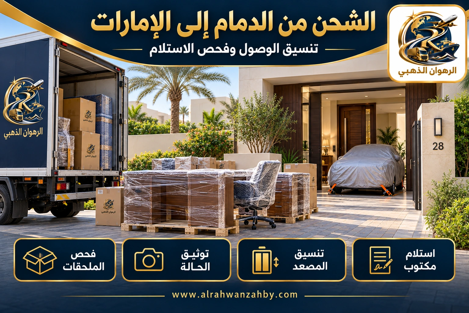 الشحن من الدمام إلى الإمارات — تنسيق الوصول وفحص الاستلام