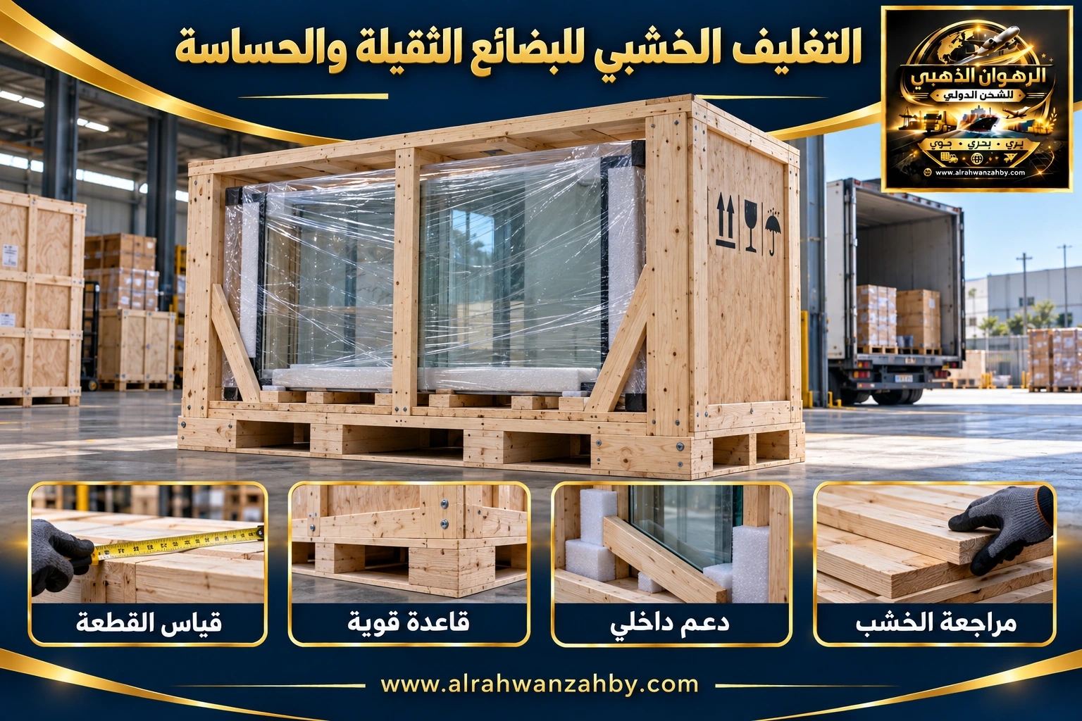 التغليف الخشبي للبضائع الثقيلة والحساسة — التجهيز والتسليم
