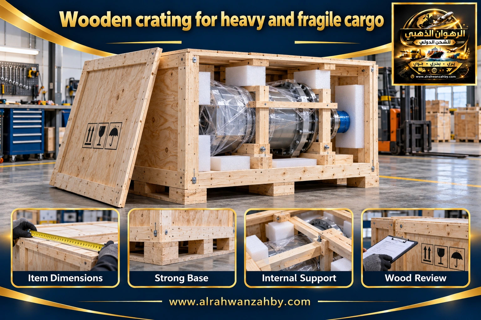 Wooden crating for heavy and fragile cargo