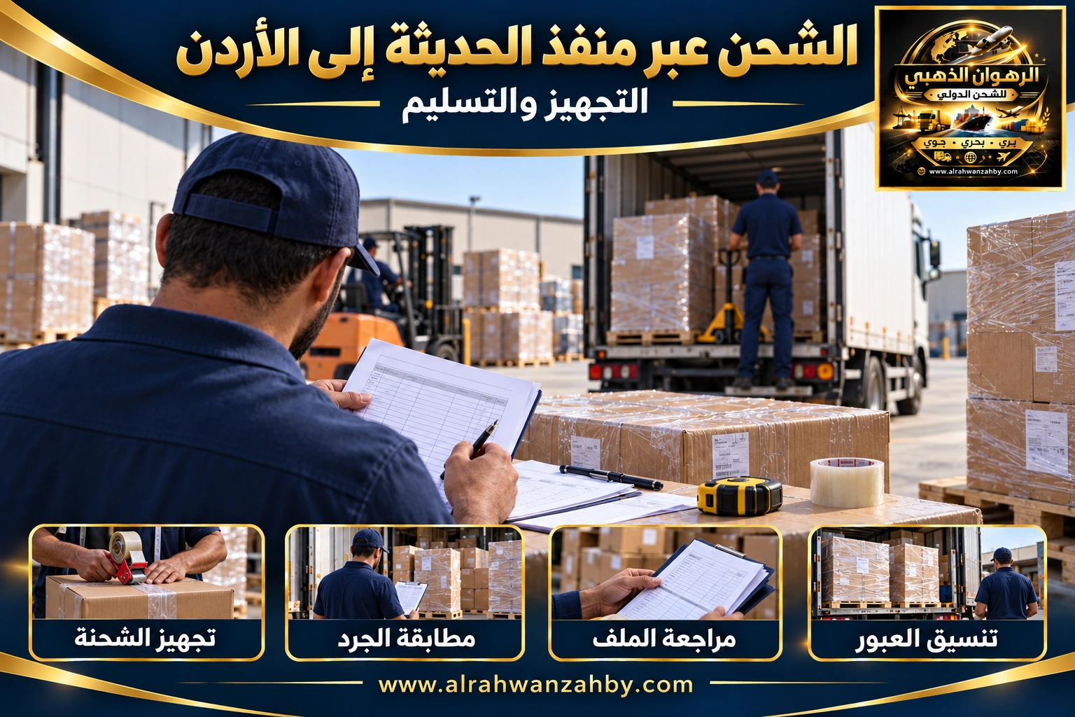 الشحن عبر منفذ الحديثة إلى الأردن — التجهيز والتسليم