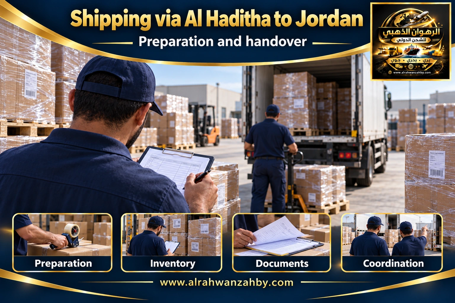 Shipping via Al Haditha to Jordan — preparation and handover