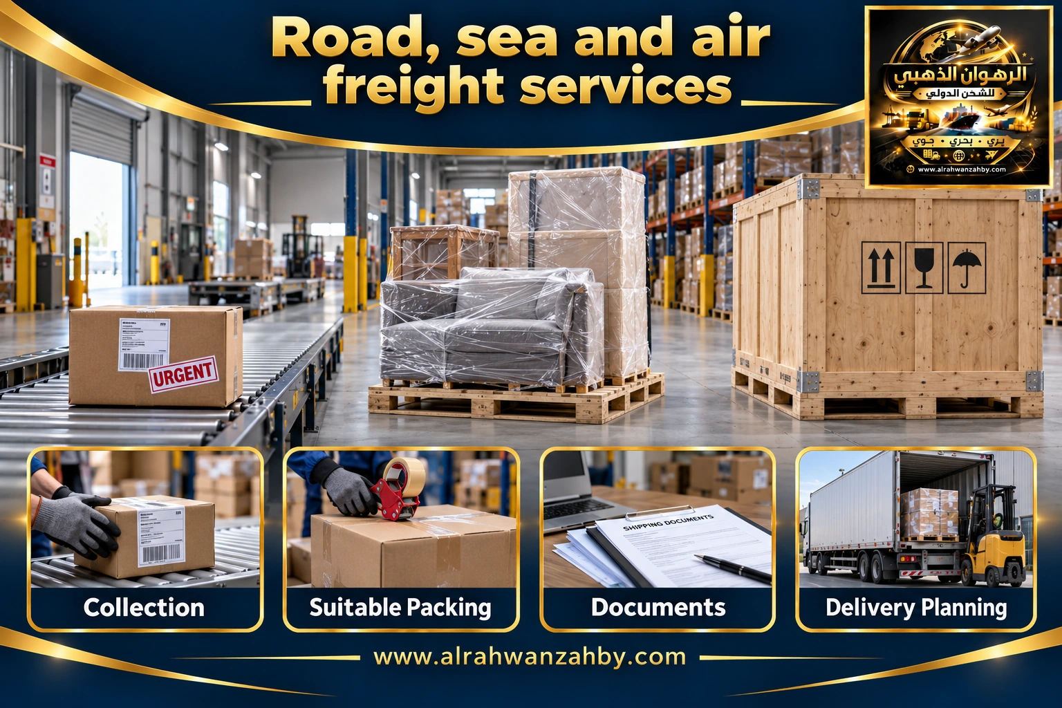 Road, sea and air freight services — preparation and delivery