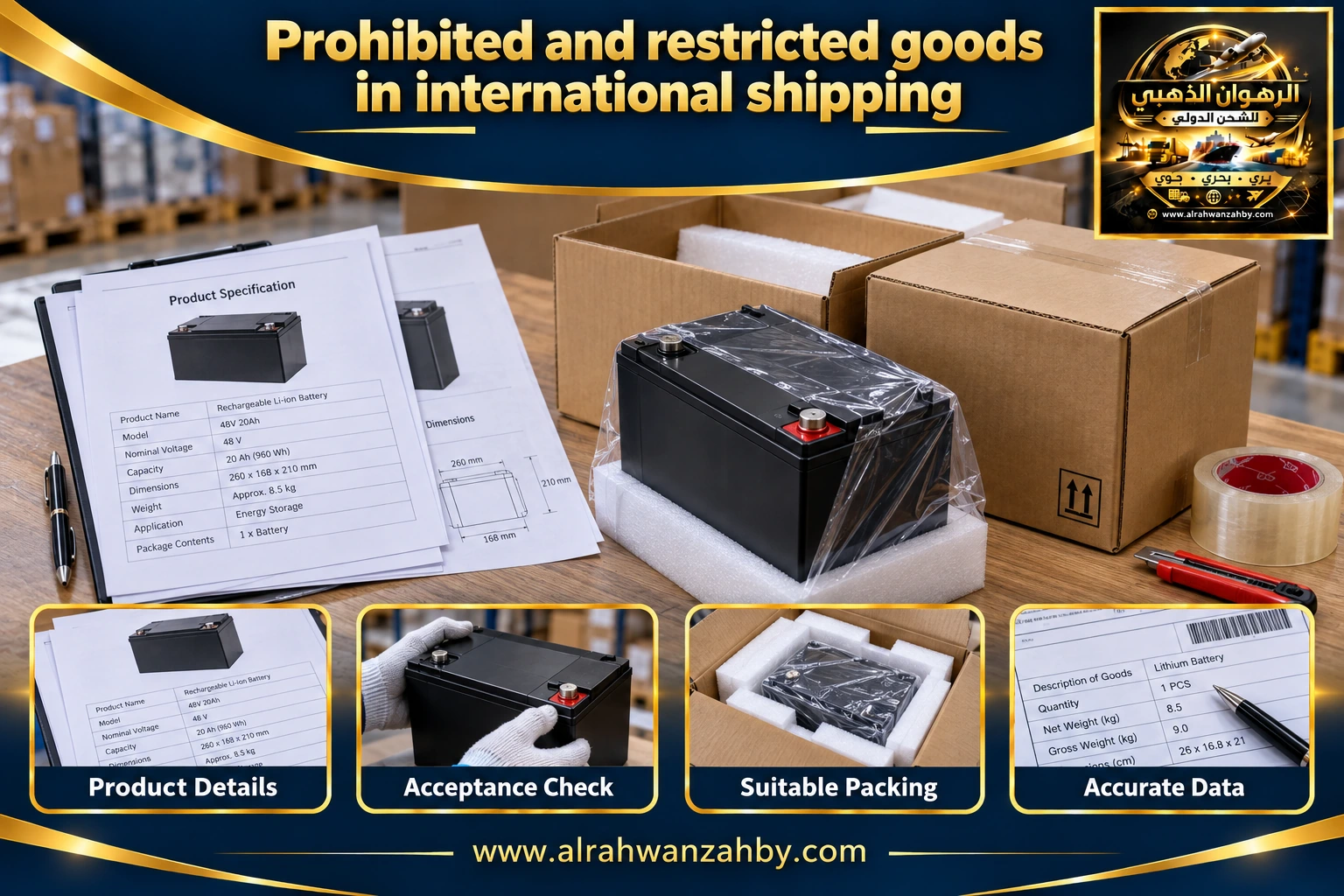 Prohibited and restricted goods in international shipping — preparation and delivery