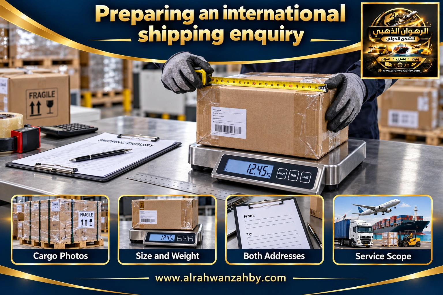 Preparing an international shipping enquiry — preparation and delivery