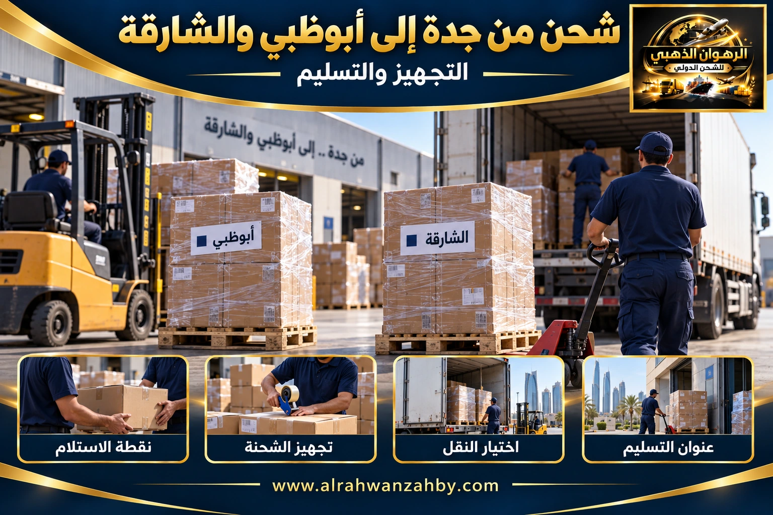 شحن من جدة إلى أبوظبي والشارقة — التجهيز والتسليم
