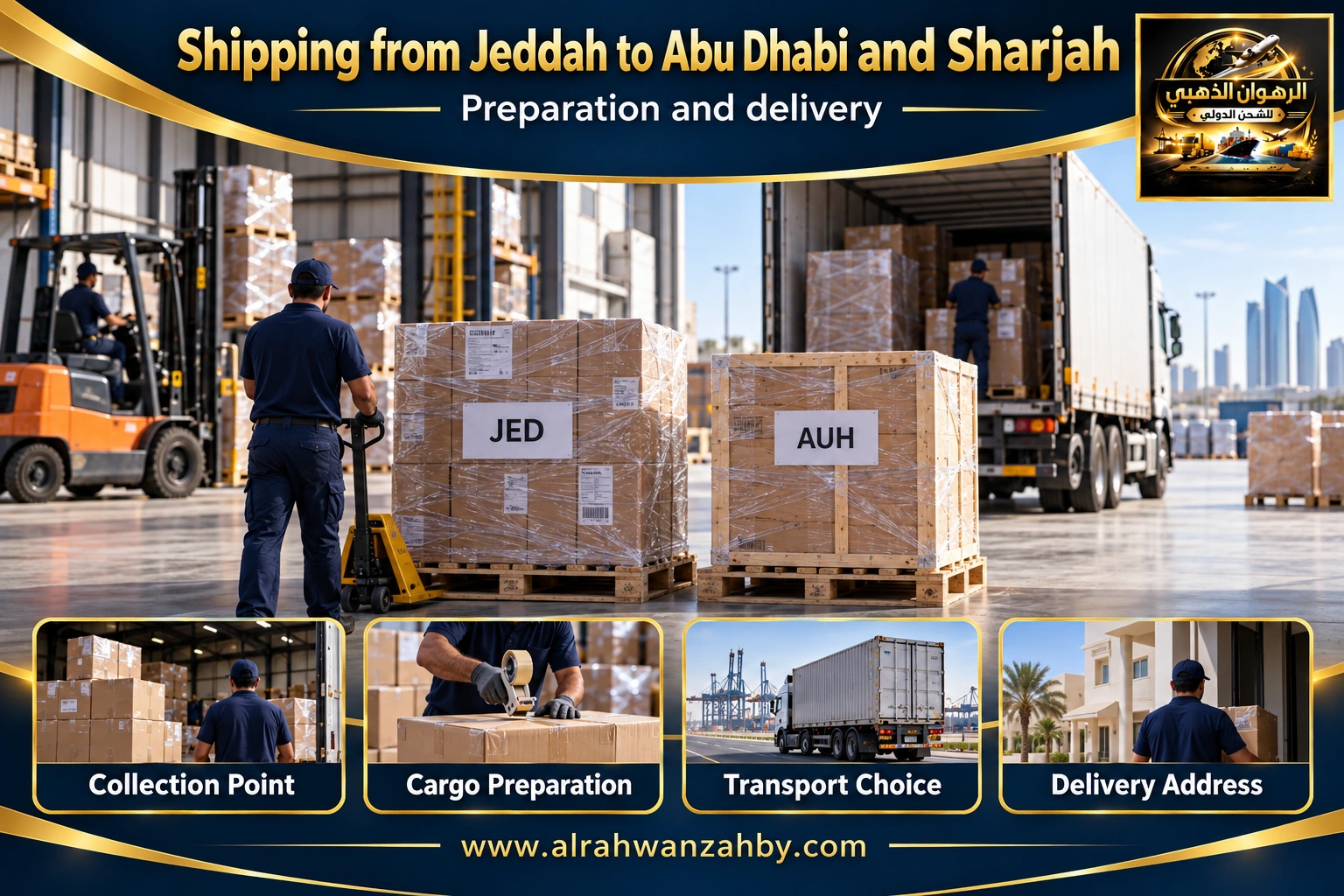 Shipping from Jeddah to Abu Dhabi and Sharjah — preparation and delivery