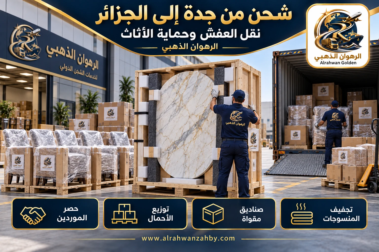 نقل العفش وحماية الأثاث — شحن من جدة إلى الجزائر
