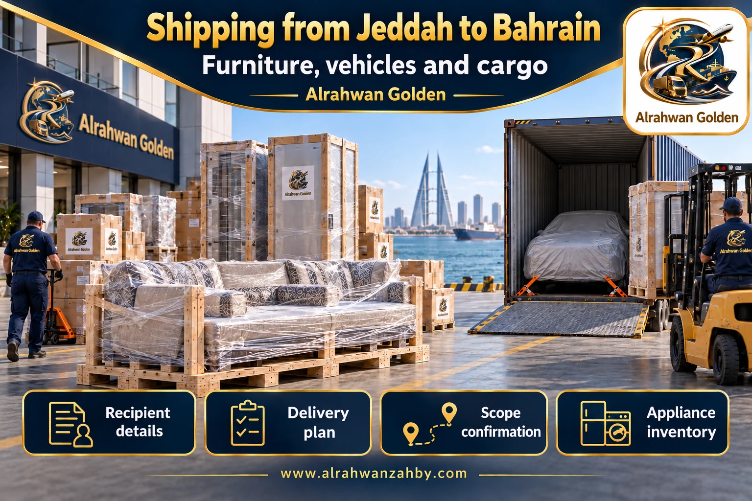 Furniture, vehicles and cargo — Shipping from Jeddah to Bahrain