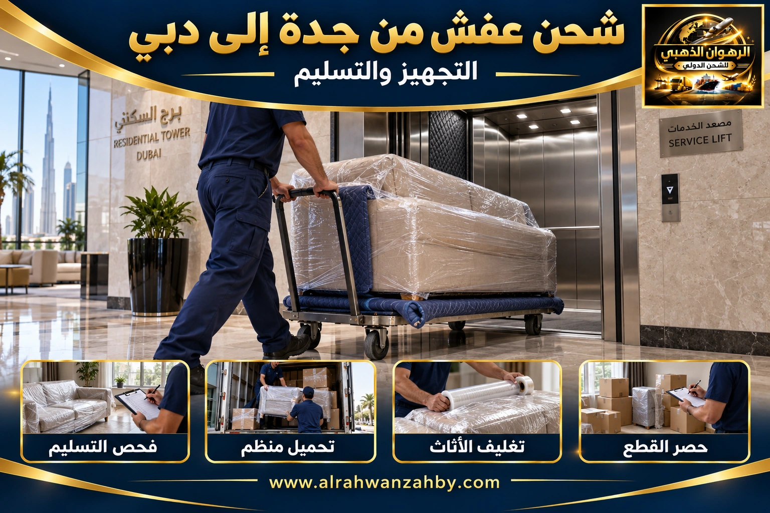 شحن عفش من جدة إلى دبي — التجهيز والتسليم