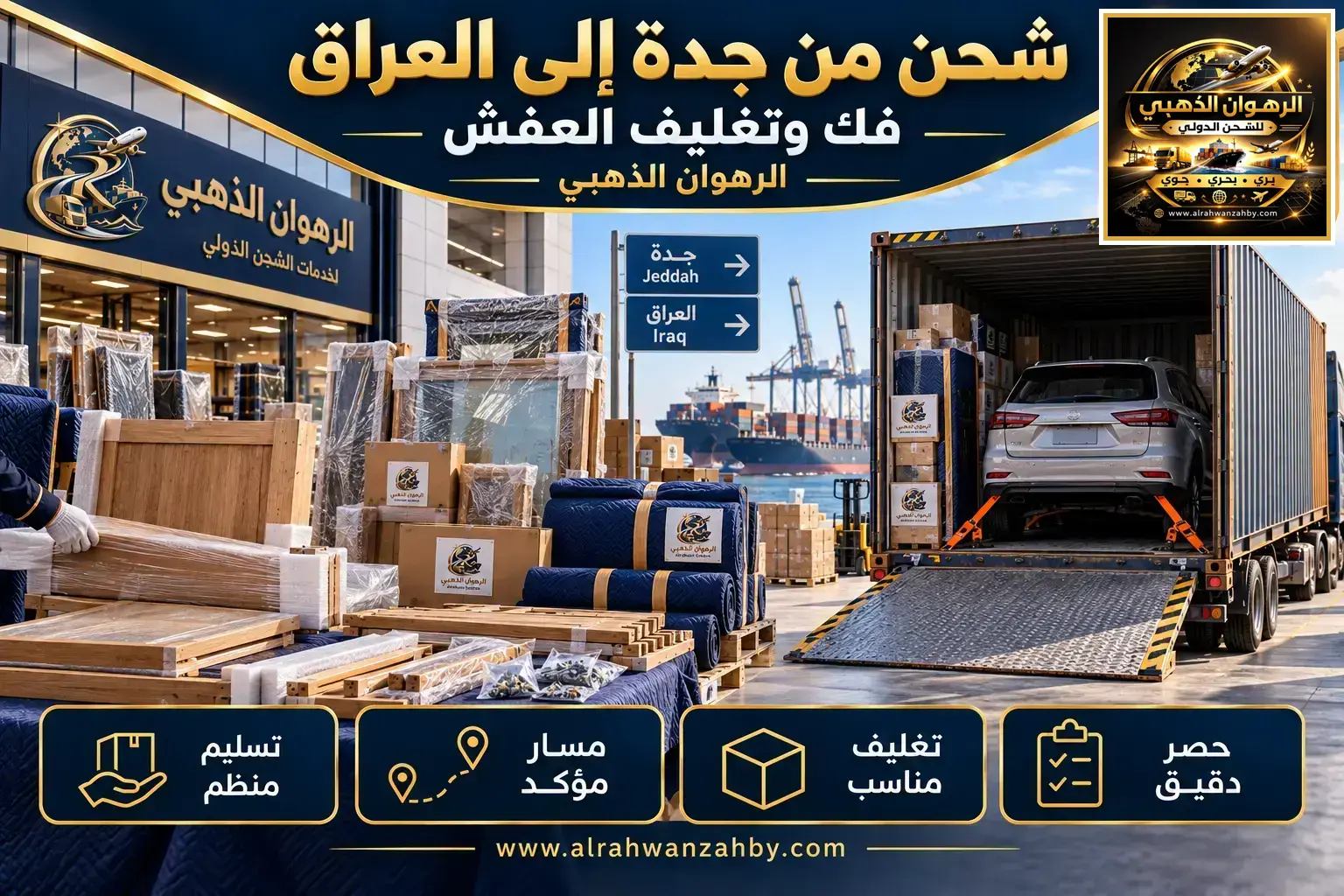شحن من جدة إلى العراق — فك وتغليف العفش
