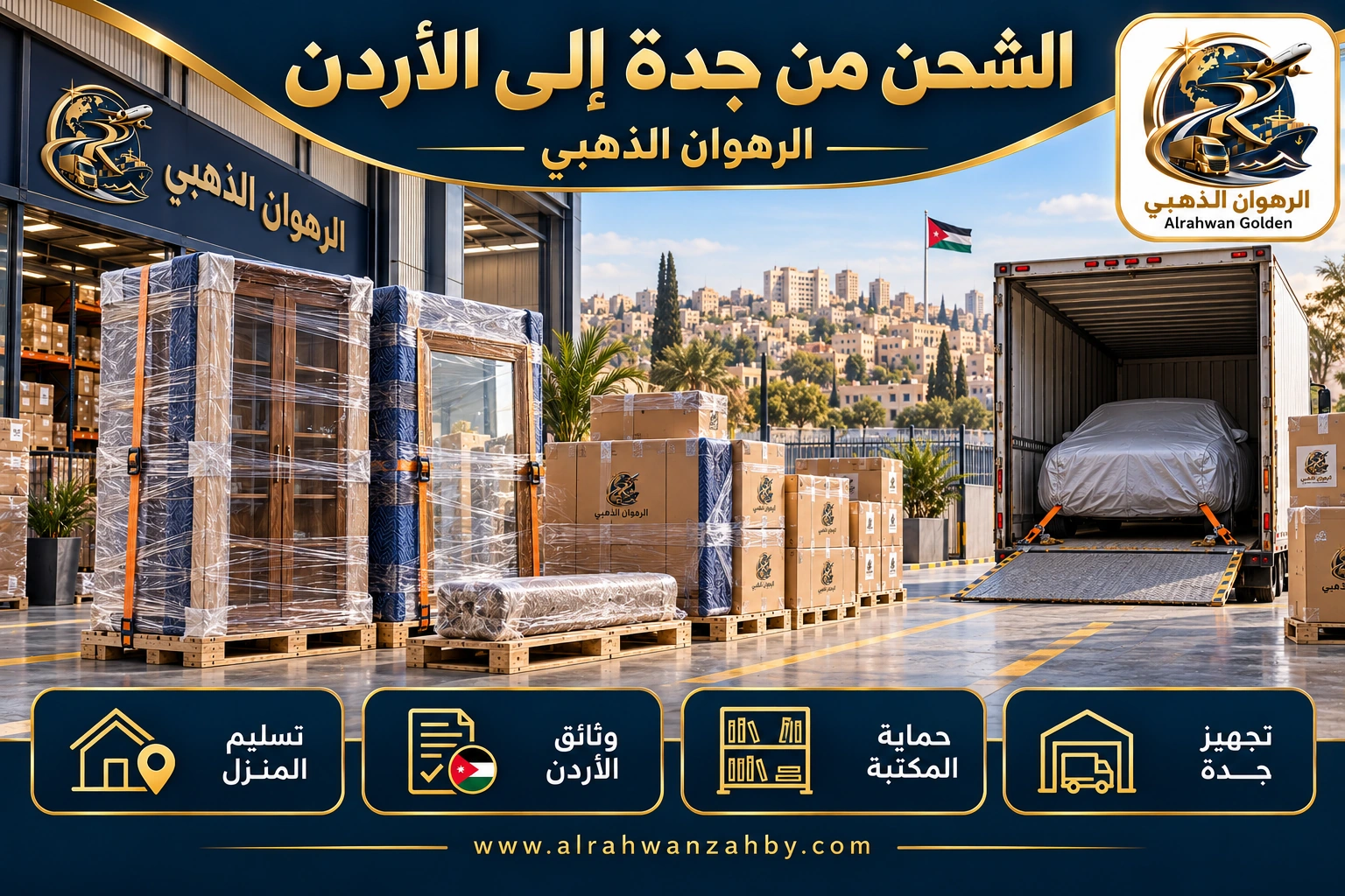 الشحن من جدة إلى الأردن — الرهوان الذهبي