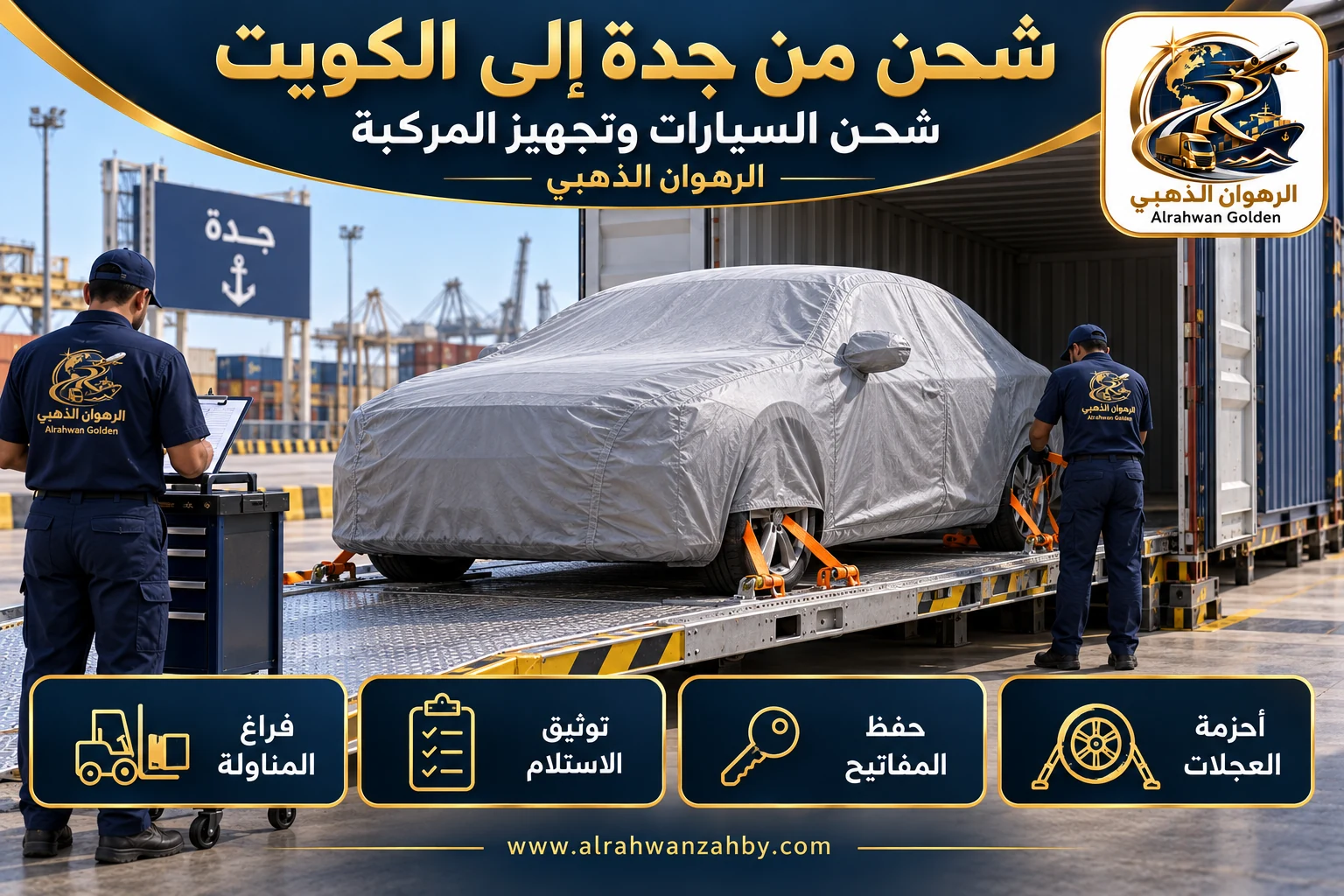شحن السيارات وتجهيز المركبة — شحن من جدة إلى الكويت
