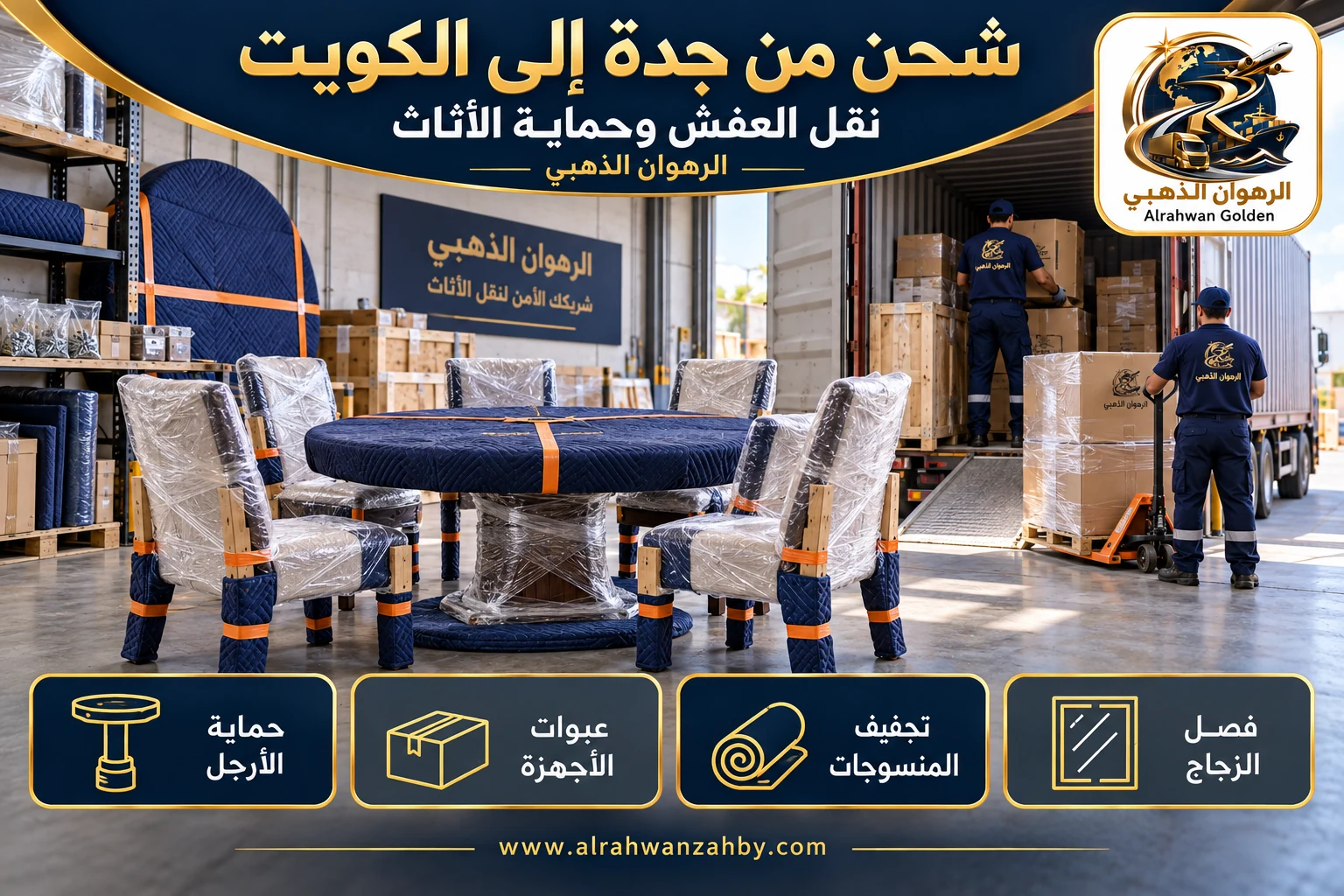 نقل العفش وحماية الأثاث — شحن من جدة إلى الكويت