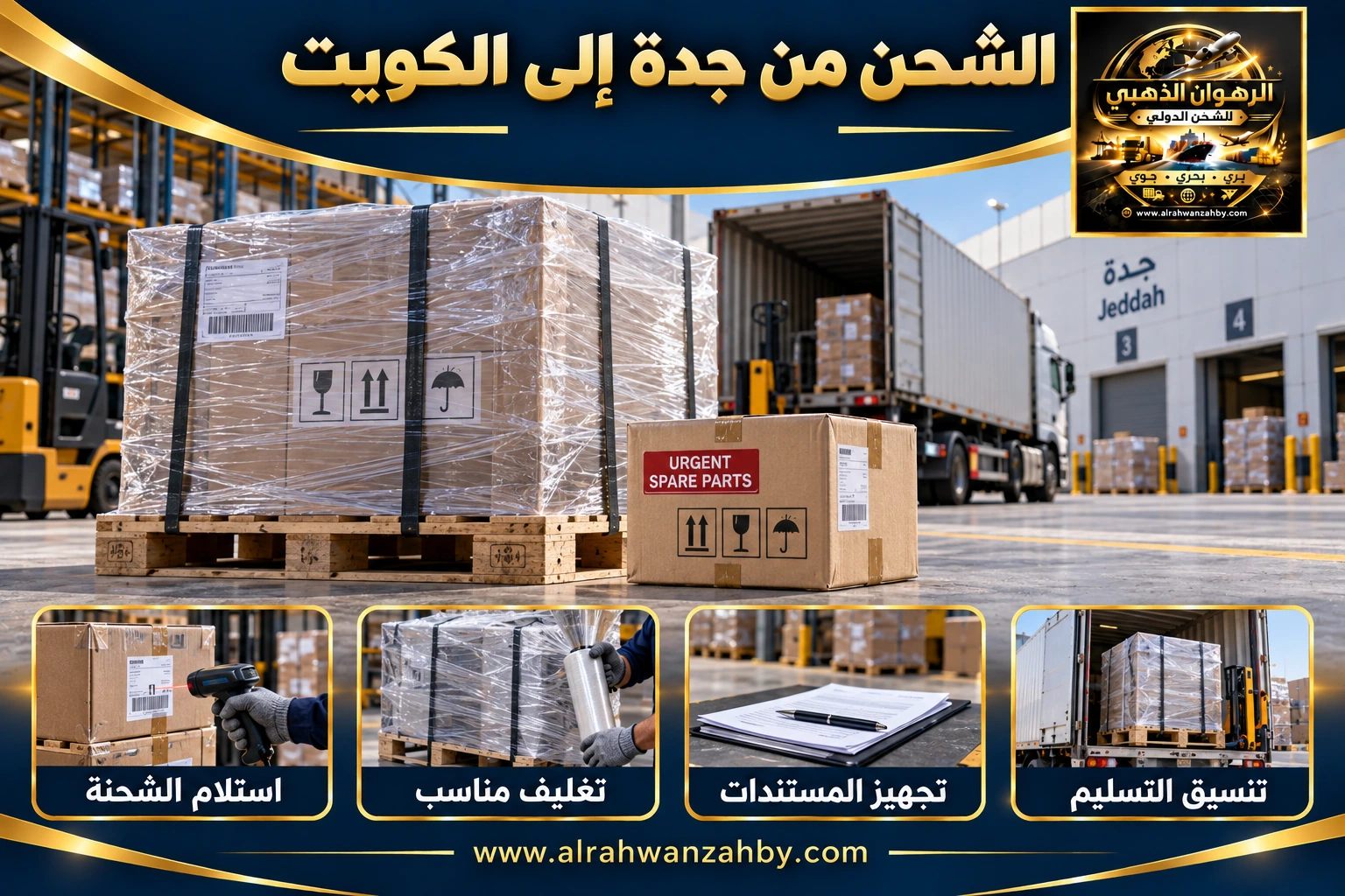الشحن من جدة إلى الكويت — التجهيز والتسليم