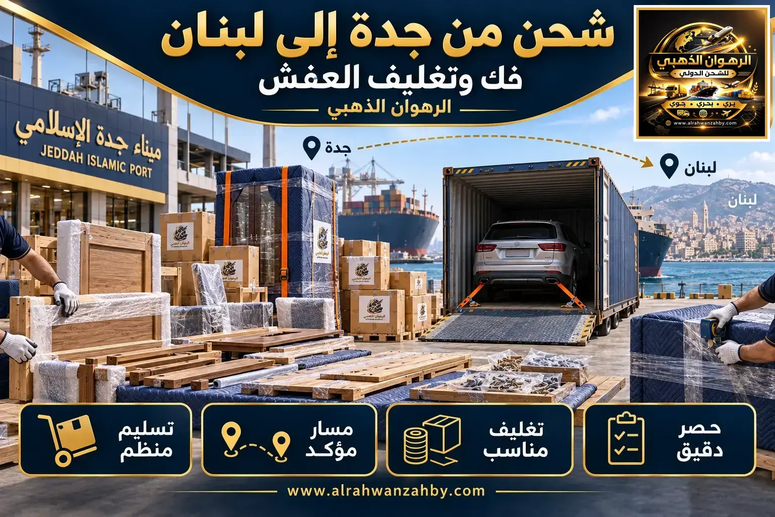 شحن من جدة إلى لبنان — فك وتغليف العفش