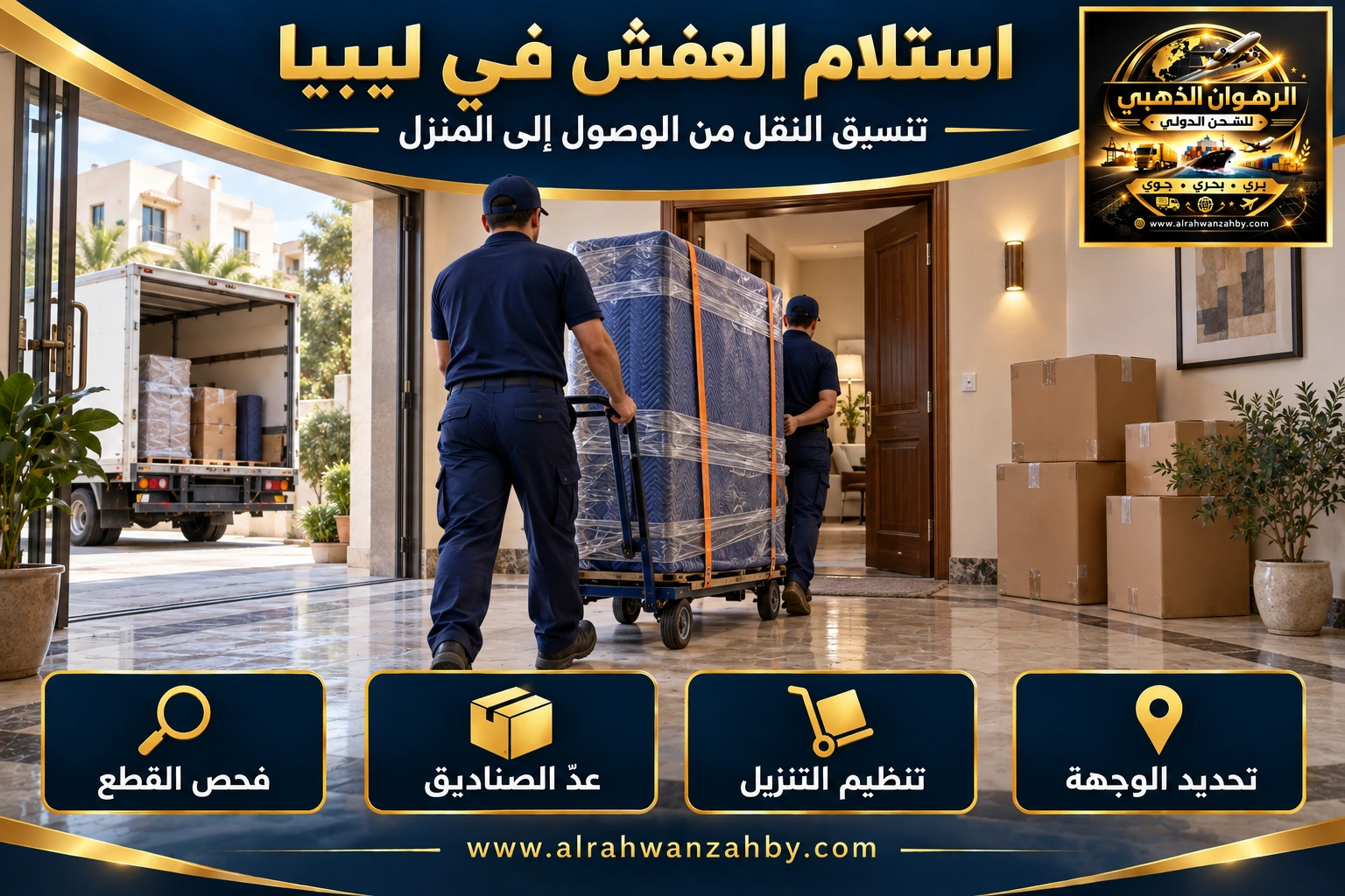 تنسيق التسليم ومطابقة الجرد من جدة إلى ليبيا — تصور توضيحي للرهوان الذهبي