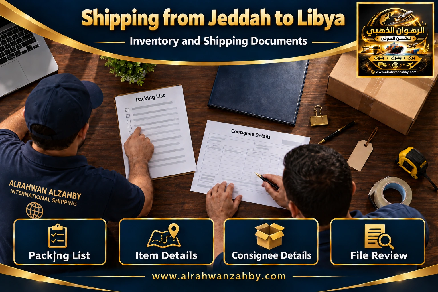 Inventory and shipping documents from Jeddah to Libya — Alrahwan Golden illustrative visual