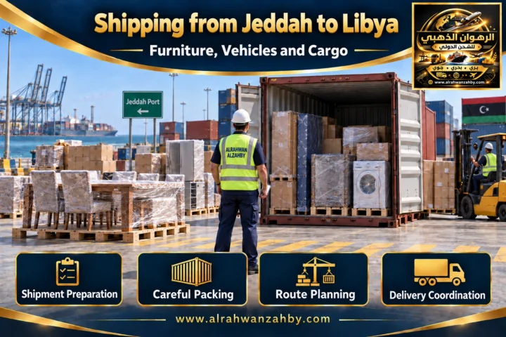 International shipping from Jeddah to Libya — Alrahwan Golden illustrative visual