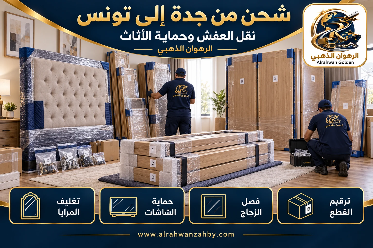 نقل العفش وحماية الأثاث — شحن من جدة إلى تونس