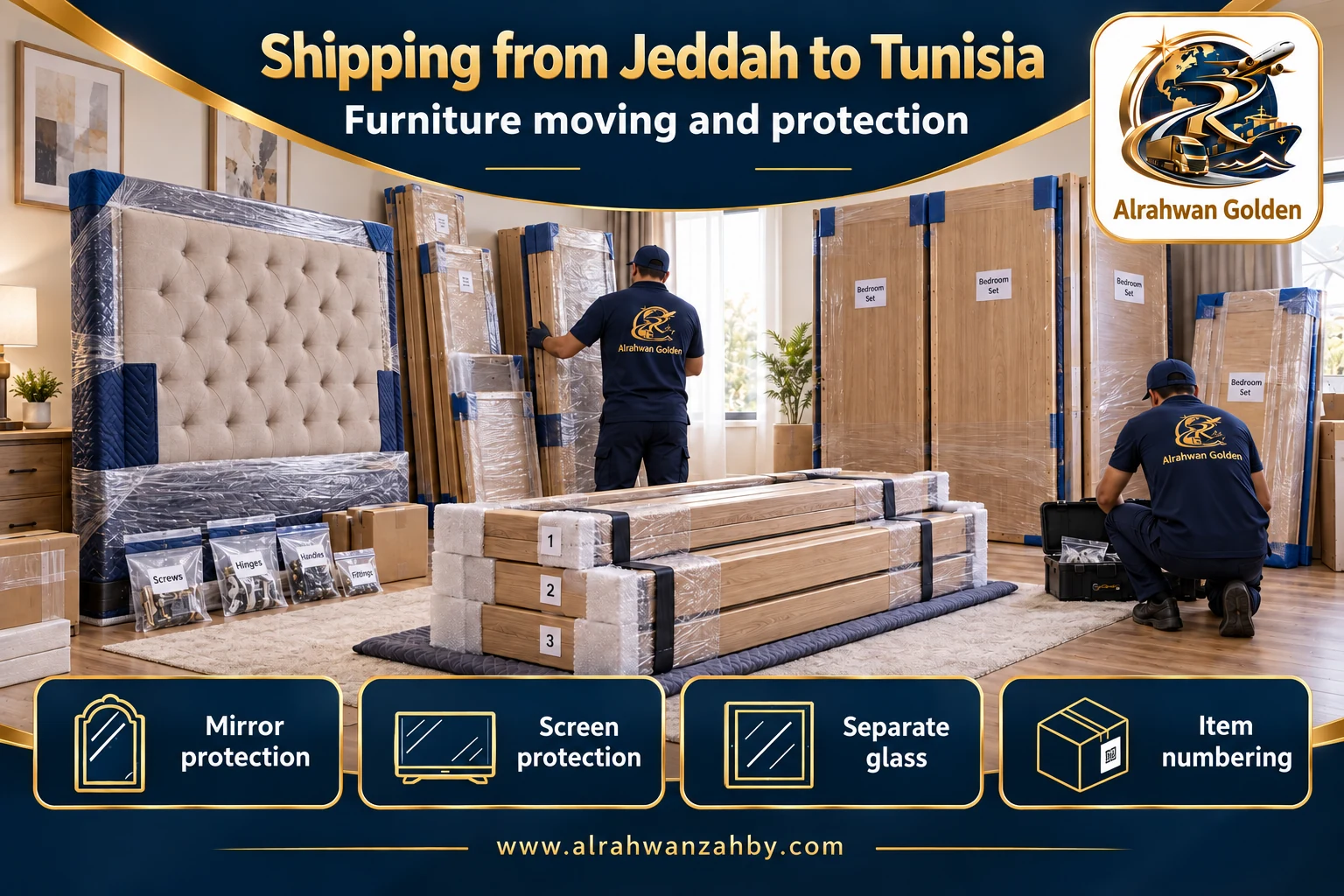 Furniture moving and protection — Shipping from Jeddah to Tunisia