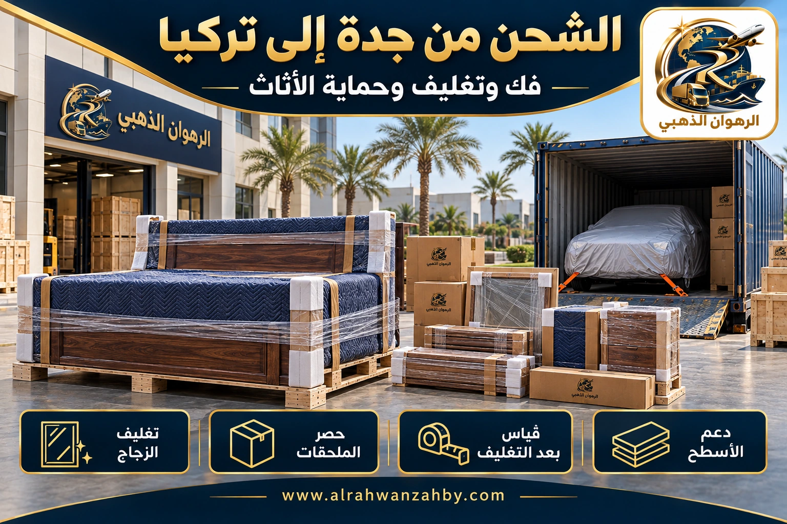 الشحن من جدة إلى تركيا — فك وتغليف وحماية الأثاث