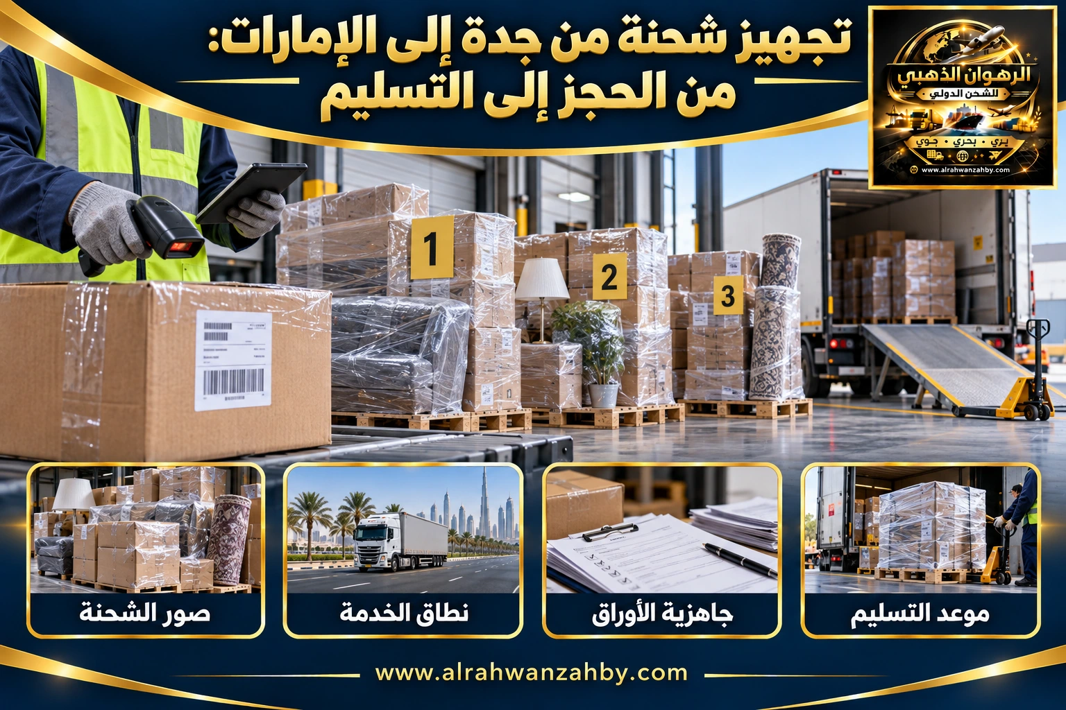 تجهيز شحنة من جدة إلى الإمارات: من الحجز إلى التسليم — التجهيز والتسليم