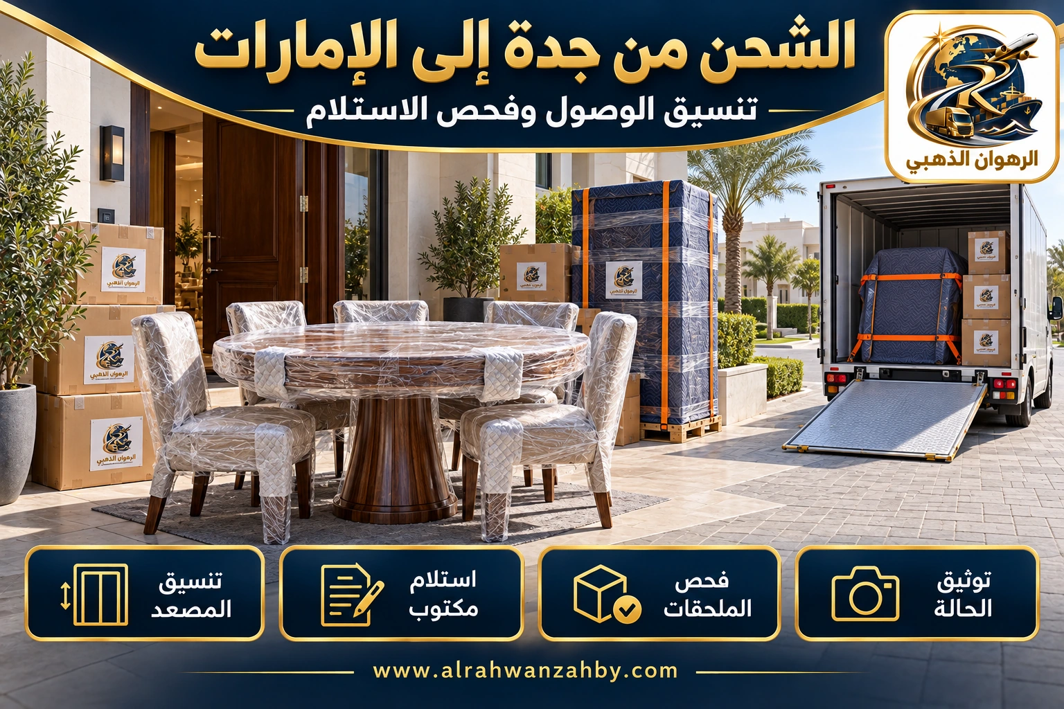 الشحن من جدة إلى الإمارات — تنسيق الوصول وفحص الاستلام