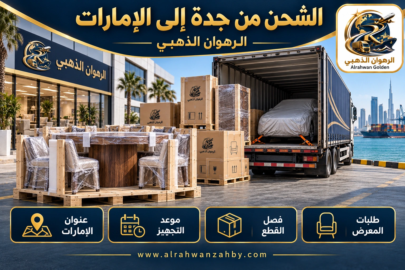 الشحن من جدة إلى الإمارات — الرهوان الذهبي