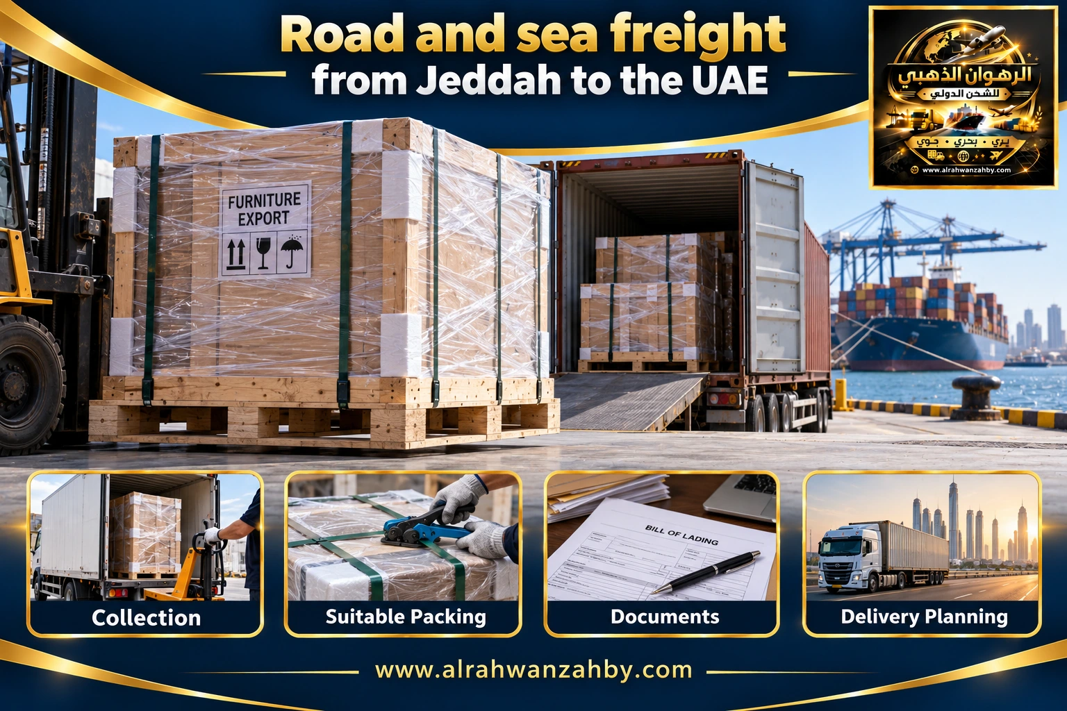 Road and sea freight from Jeddah to the UAE — preparation and delivery