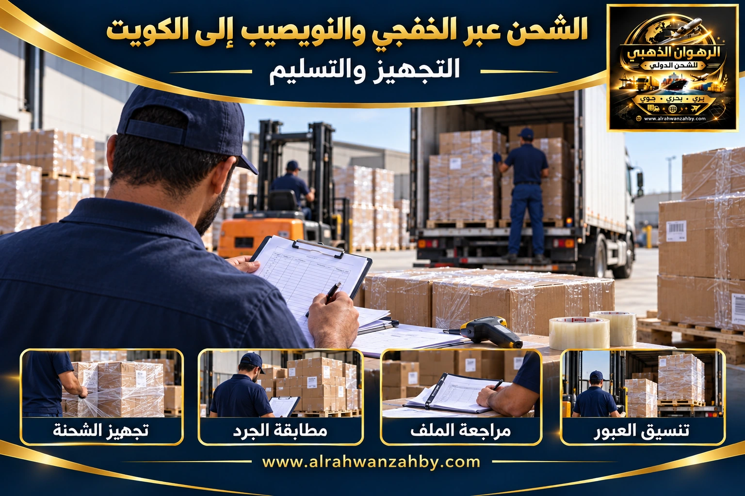 الشحن عبر الخفجي والنويصيب إلى الكويت — التجهيز والتسليم