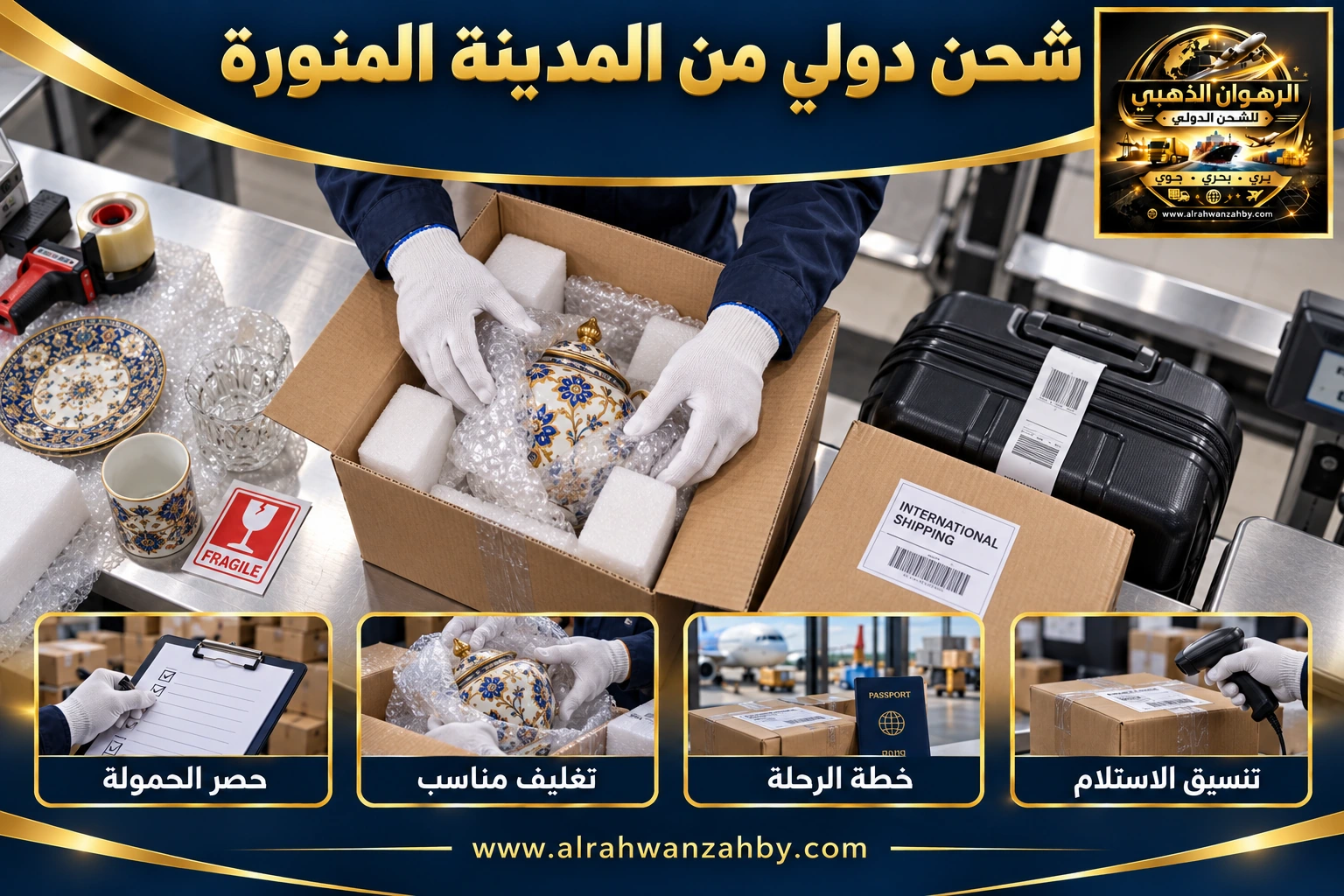 شحن دولي من المدينة المنورة — التجهيز والتسليم